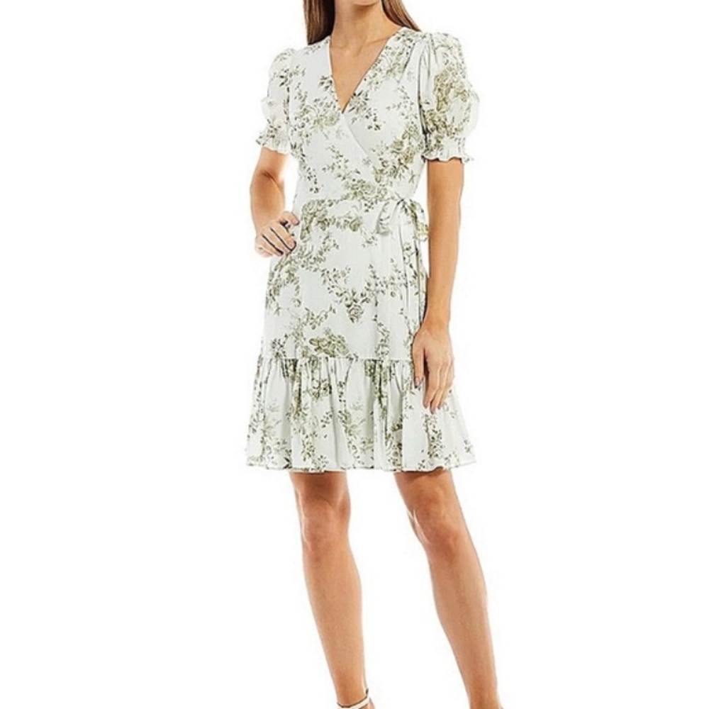 ANTONIO MELANI Cleo Linen Wrap Dress in Honeydew Floral Sz 12 - Picture 3 of 6